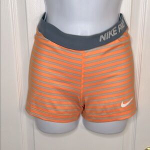 Nike Pro Orange and Gray Striped Shorts